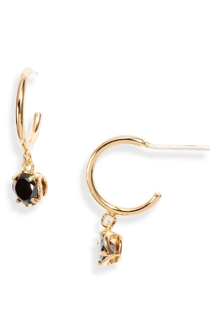 mini stone huggie hoop earrings, Main, color, JET