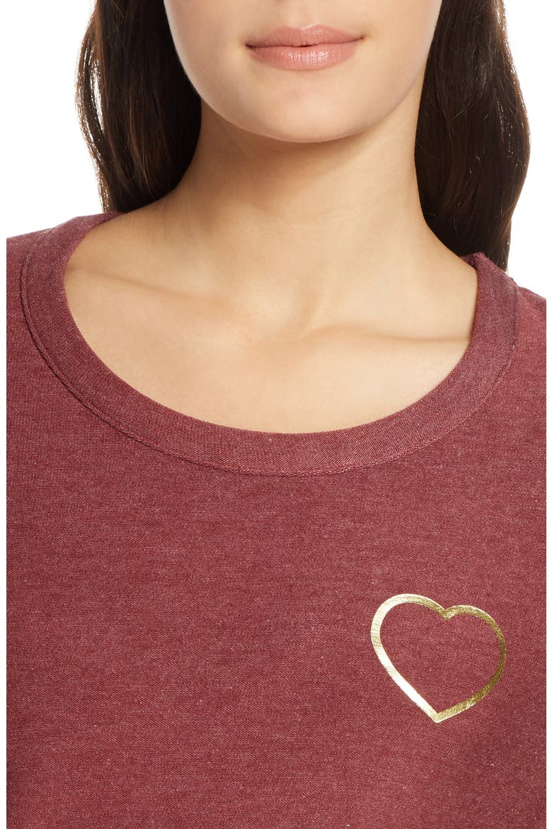 Cozy Knit Golden Heart Sweatshirt, Alternate, color, DARK RUBY