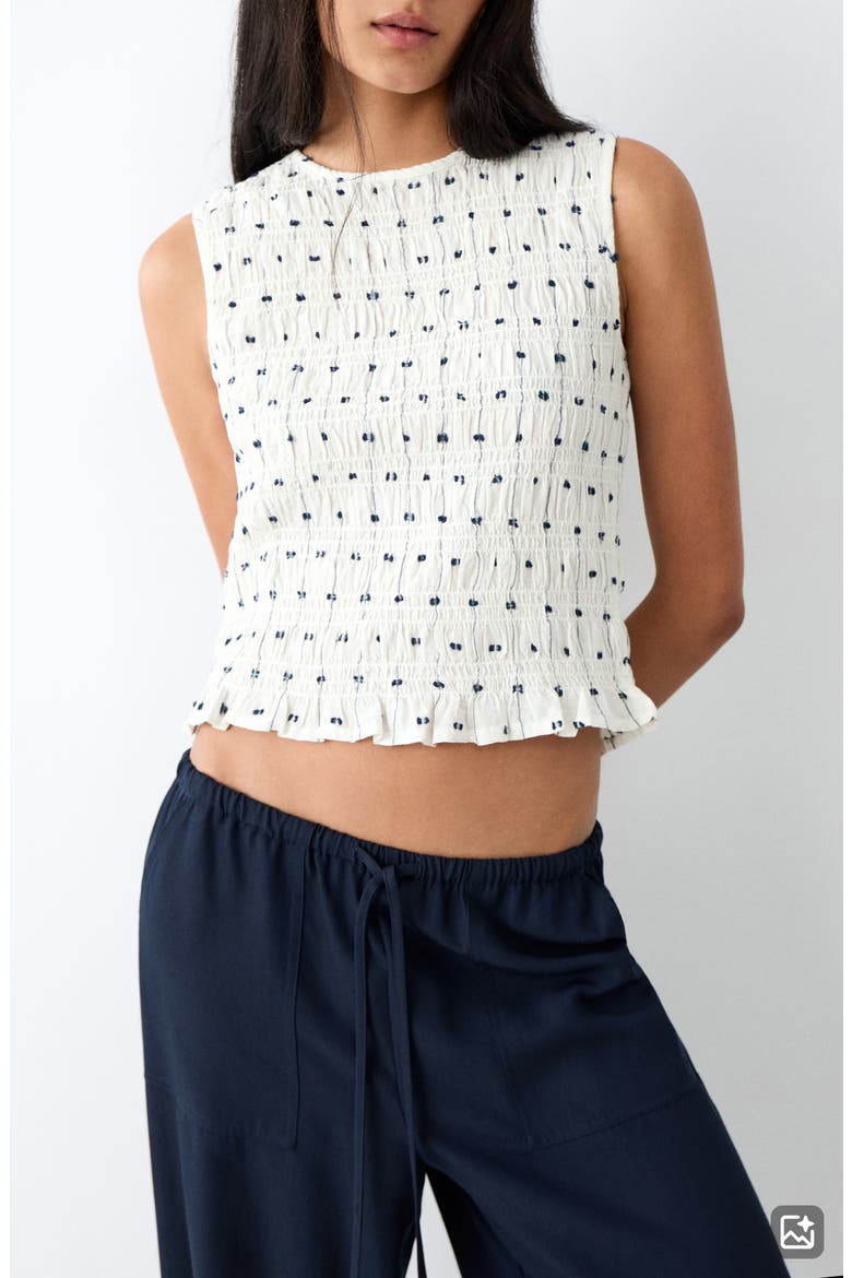 Embroidered Ruched Shell, Main, color, OFF WHITE