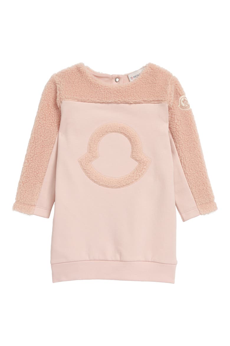 Logo Faux Shearling & Cotton Fleece Sweatshirt Dress, Main, color, 514 PASTEL PINK