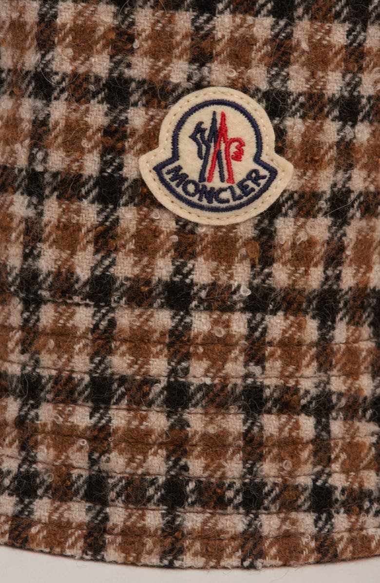 Moncler Reversible Check Logo Patch Bucket Hat, Alternate, color, Brown/ Beige Check