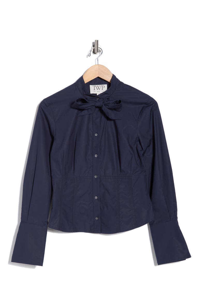Fifis Tie Neck Button-Up Shirt, Alternate, color, MIDNIGHT