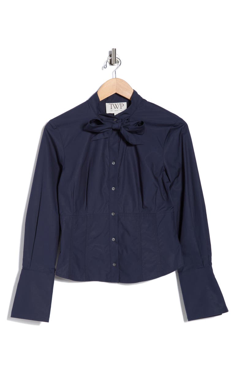 TWP Fifis Tie Neck Button-Up Shirt, Main, color, Midnight