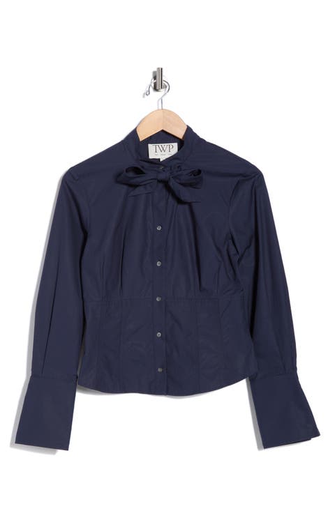 Fifis Tie Neck Button-Up Shirt