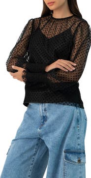 IVONNE See- Though Polka Dot Smock Sleeve Blouse