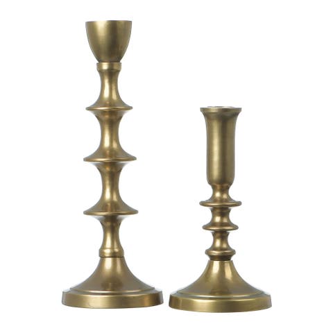 Decorative Metal Taper Holders, Gold, Set of 2