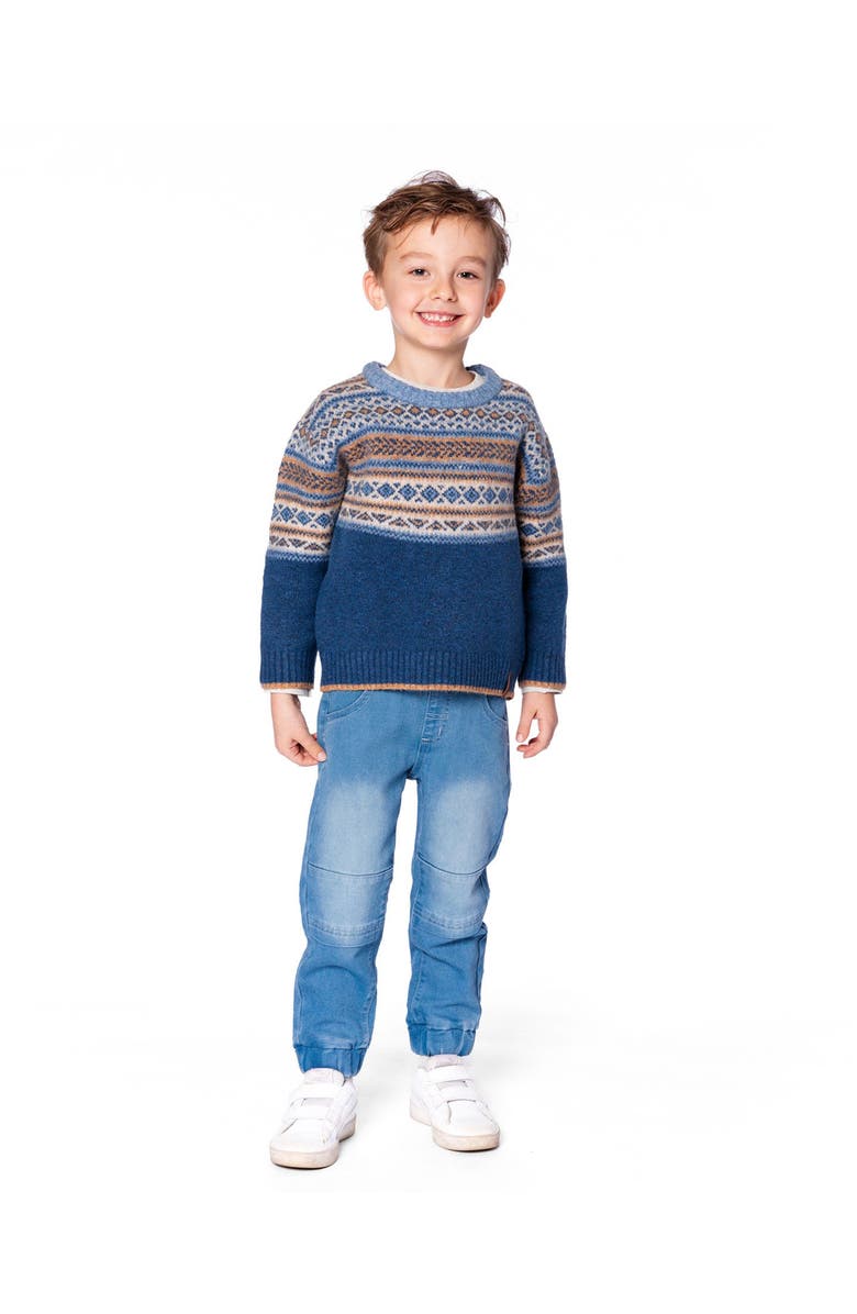 Deux par Deux Norwegian Jacquard Knit Sweater, Main, color, Blue And Cream