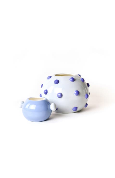 Iris Blue Round Ceramic Vases 2 Piece Set