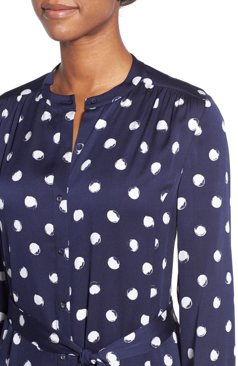 Nordstrom Collection 'Darlington' Print Silk Tie Front Shirtdress, Alternate, color, Navy Evening Irregular Dot