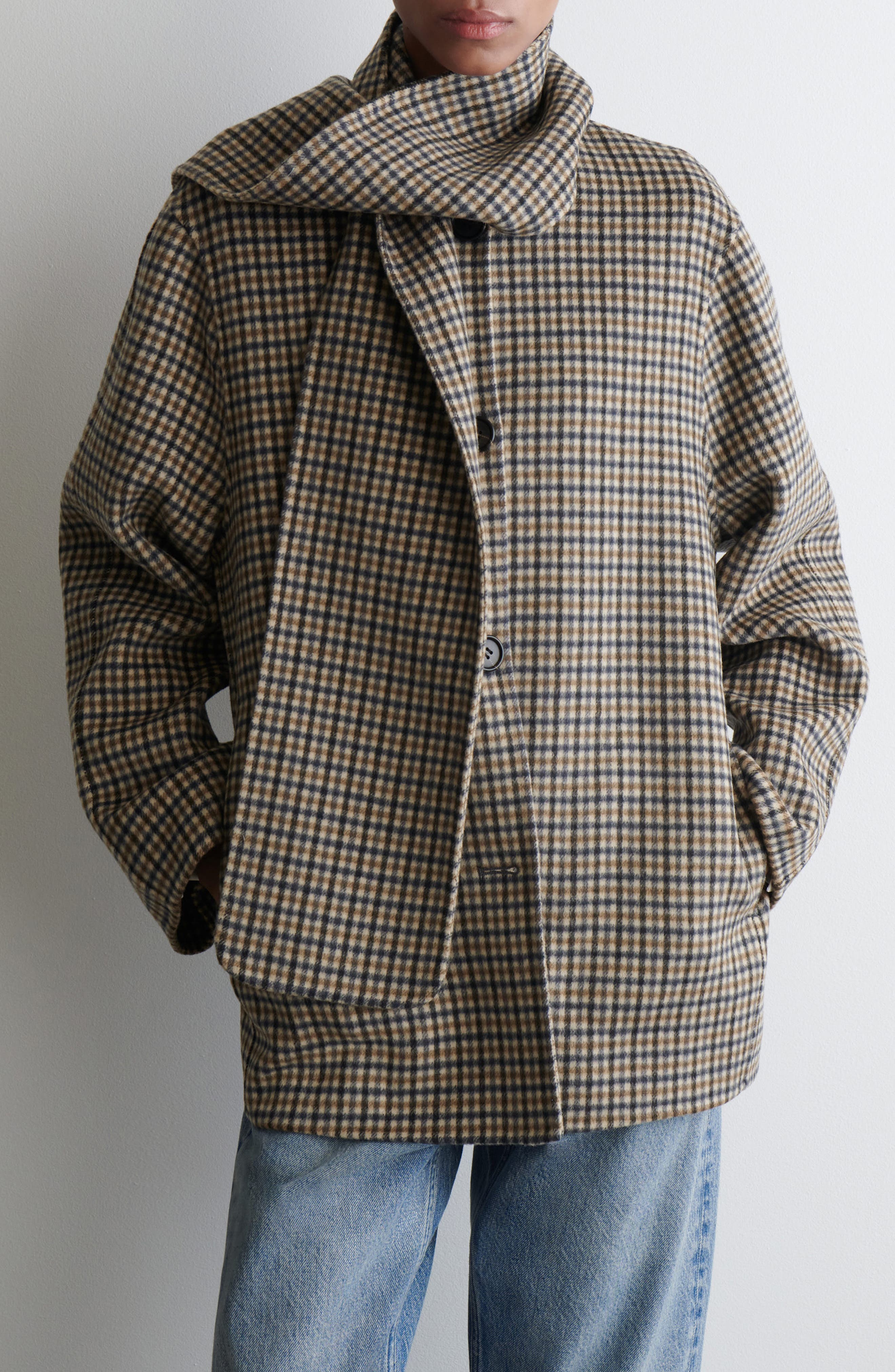 Double Faced Wool Blend Scarf Jacket