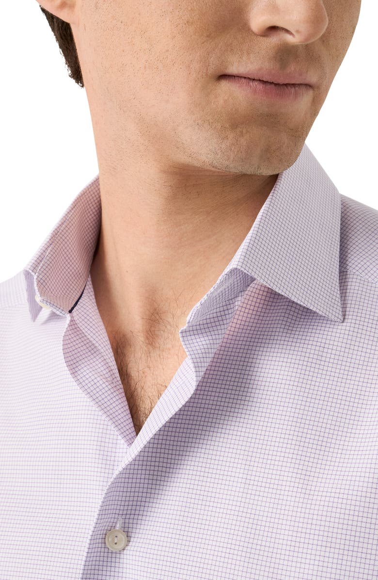 Eton Contemporary Fit Check Cotton Twill Dress Shirt, Alternate, color, Light Purple