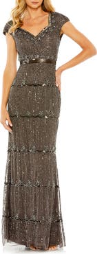 Mac Duggal Cap Sleeve Embellished Column Gown