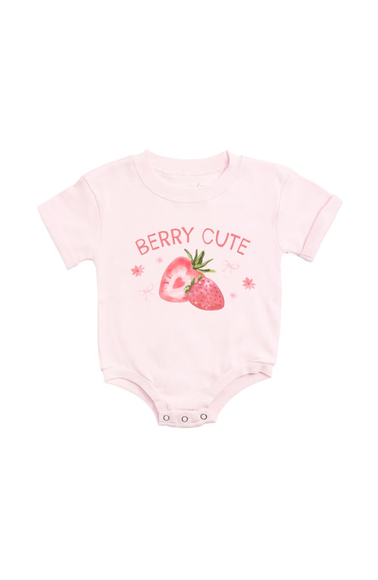Sweet Wink Berry Cute Strawberry Short Sleeve Romper, Main, color, Ballet Pink