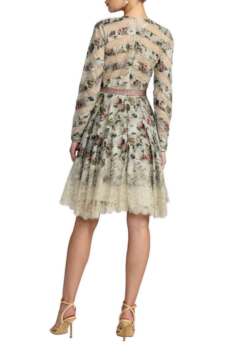 Floral Long Sleeve Cotton Mini Dress, Alternate, color, Taupe Multi