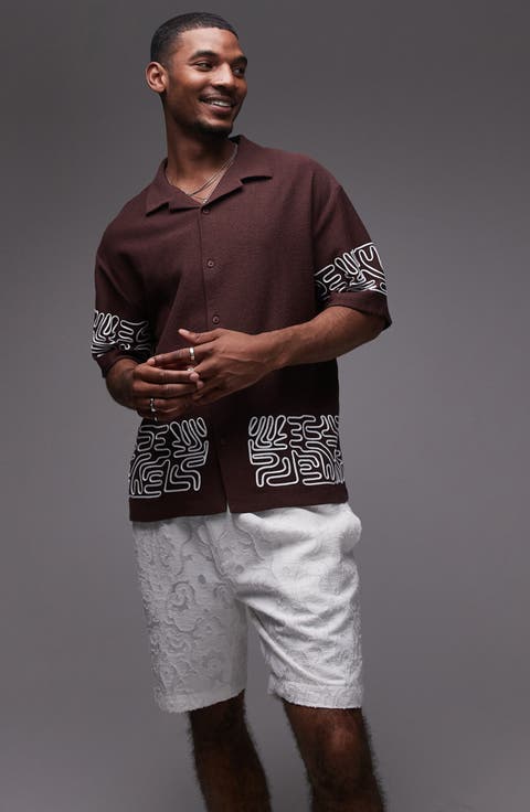 Textured Knit Cotton Camp Shirt