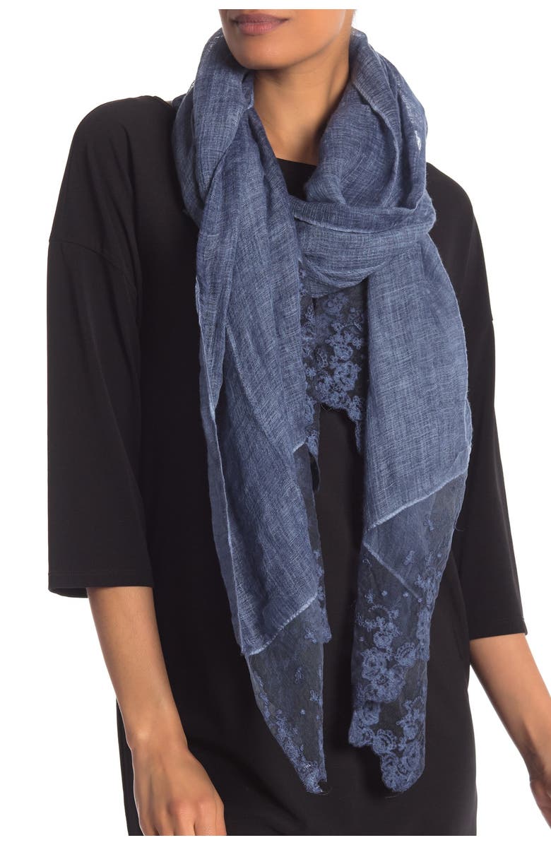 La Fiorentina Solid Lace Trim Wrap Scarf, Main, color, 