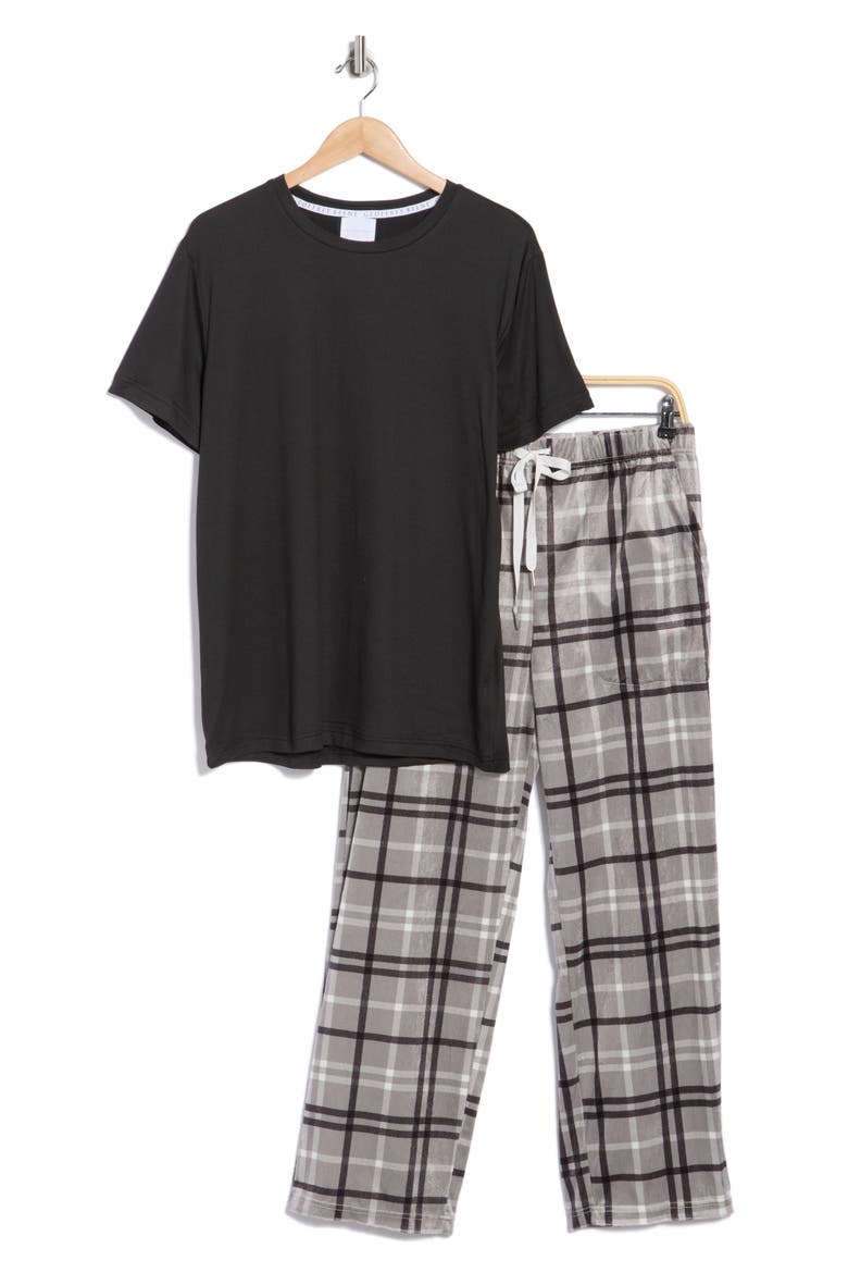 Crewneck T-Shirt & Plaid Pajama Pants Set, Alternate, color, GREY