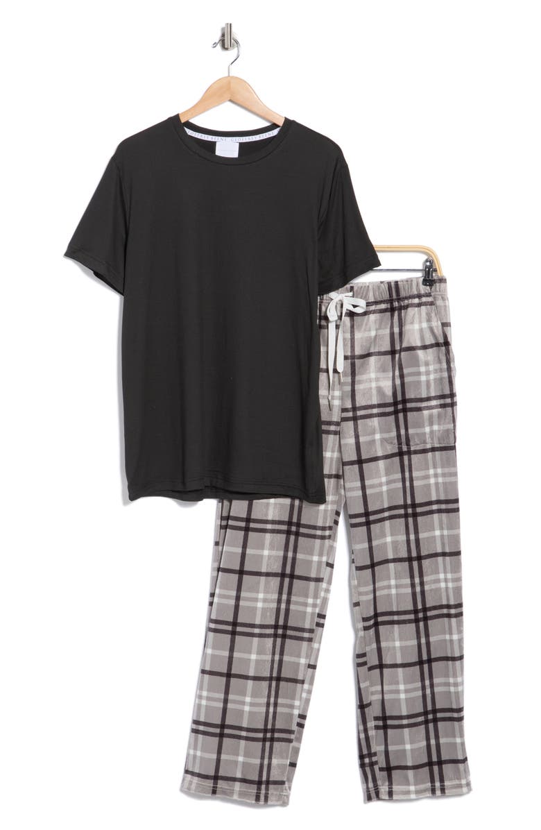 GEOFFREY BEENE Crewneck T-Shirt & Plaid Pajama Pants Set, Main, color, Grey