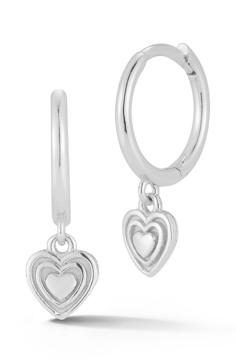 GLAZE JEWELRY Sterling Silver Heart Huggie Hoop Earrings, Main, color, Silver