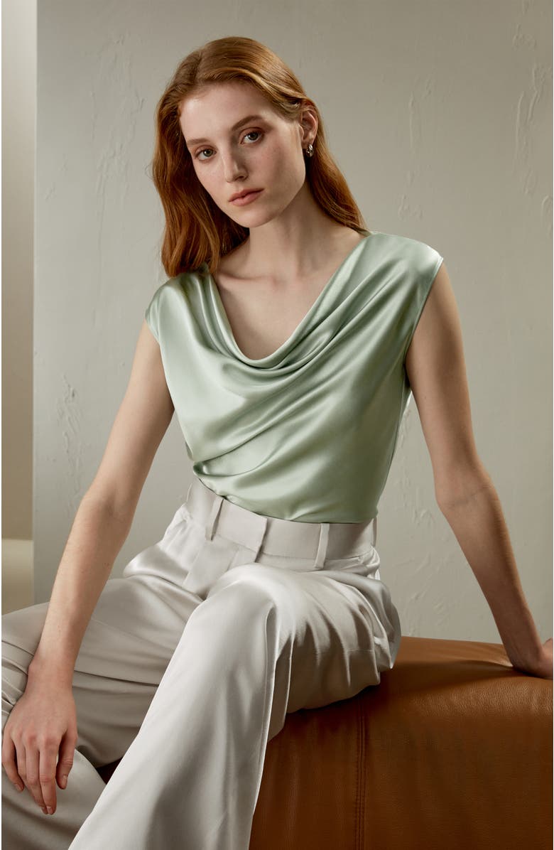Lilysilk Silk Charmeuse Cowl Neck Top, Alternate, color, Aqua Green