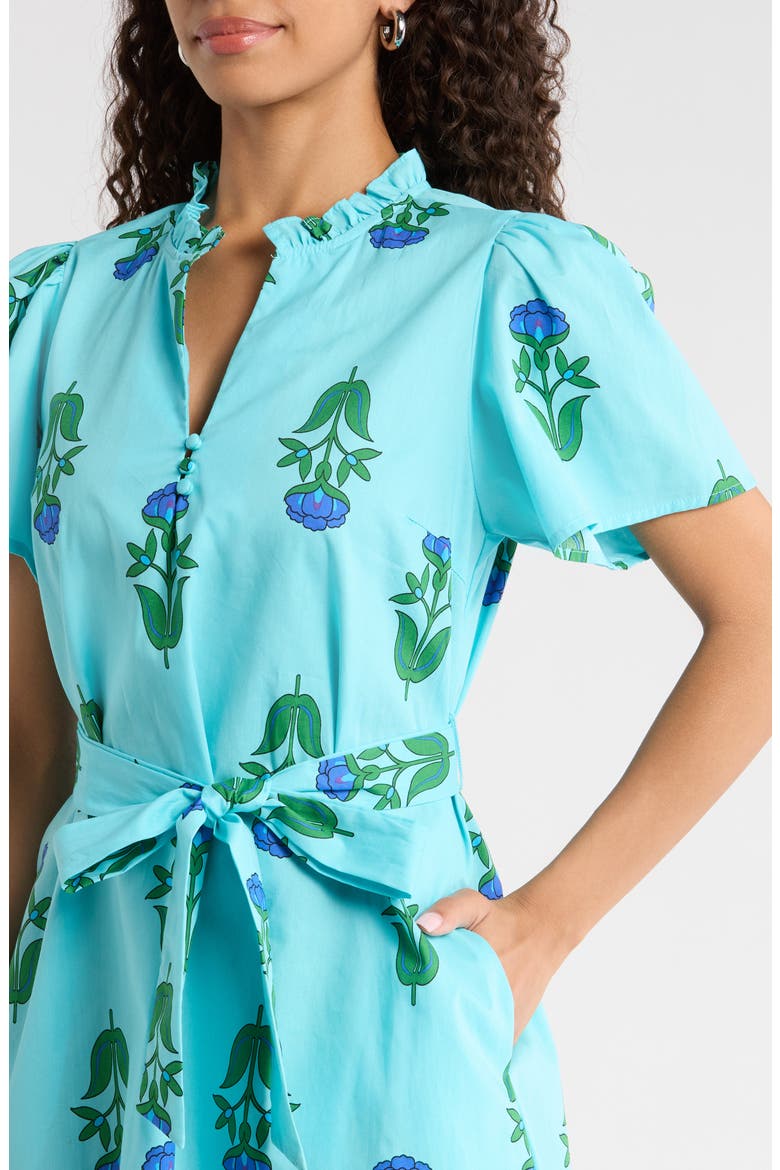 Amena Floral Ema Belted Cotton Dress, Alternate, color, BLUE-GREENS-MULTI