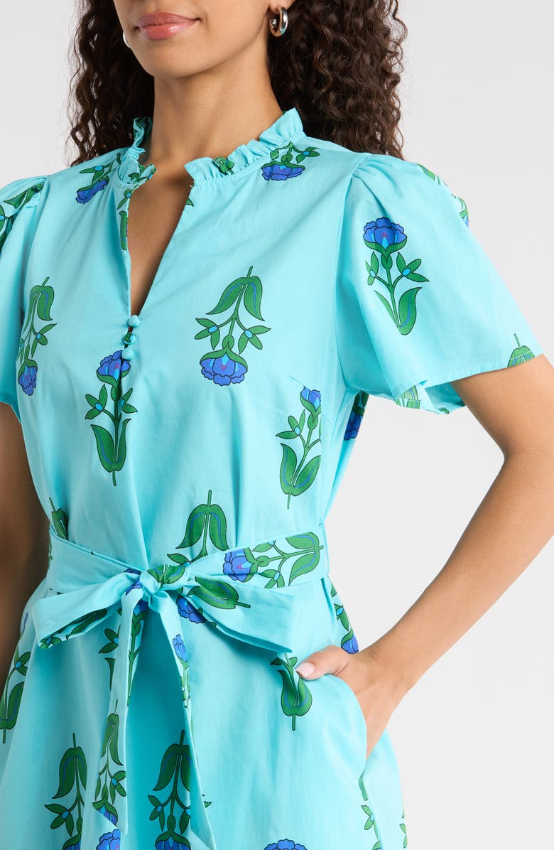SUGARLIPS Amena Floral Ema Belted Cotton Dress, Alternate, color, Blue-Greens-Multi