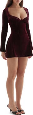 HOUSE OF CB Tuck Long Sleeve Velvet Minidress