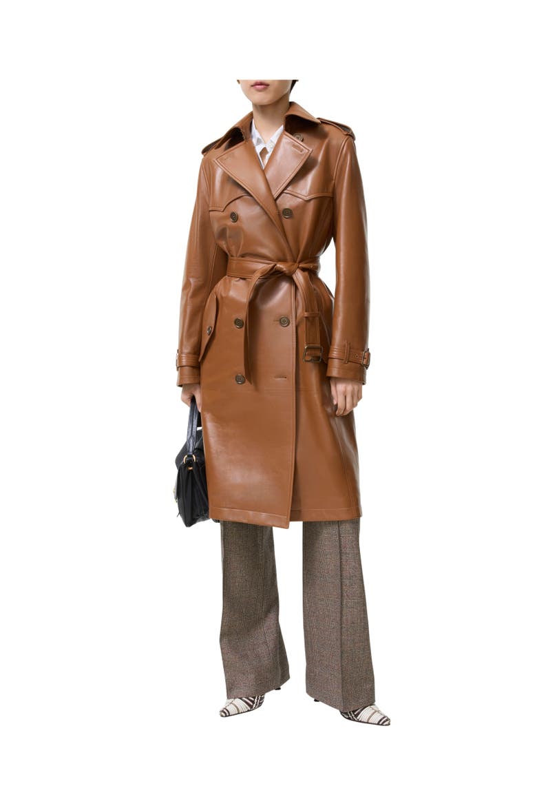 Long Leather Foxfield Trench Coat, Alternate, color, Toffee brown