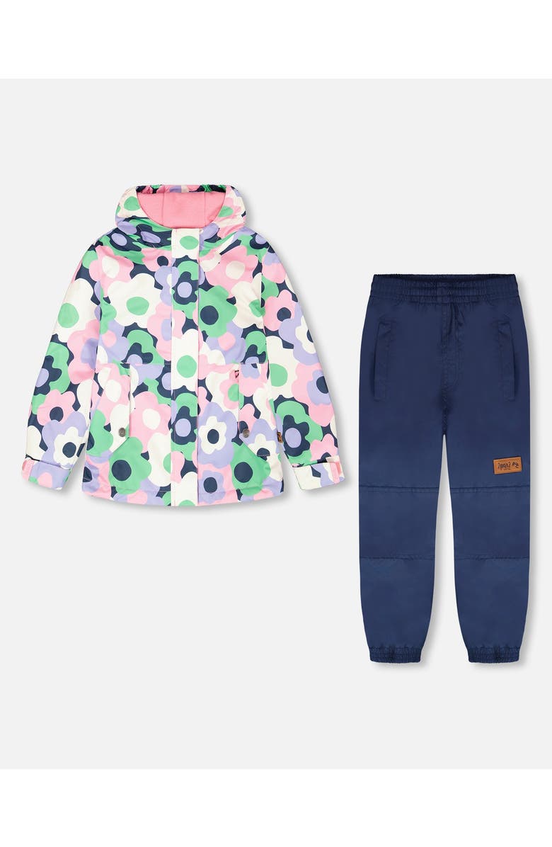 Deux par Deux Two-Piece Mid-Season Flowers Outerwear Set, Main, color, Black Floral Print