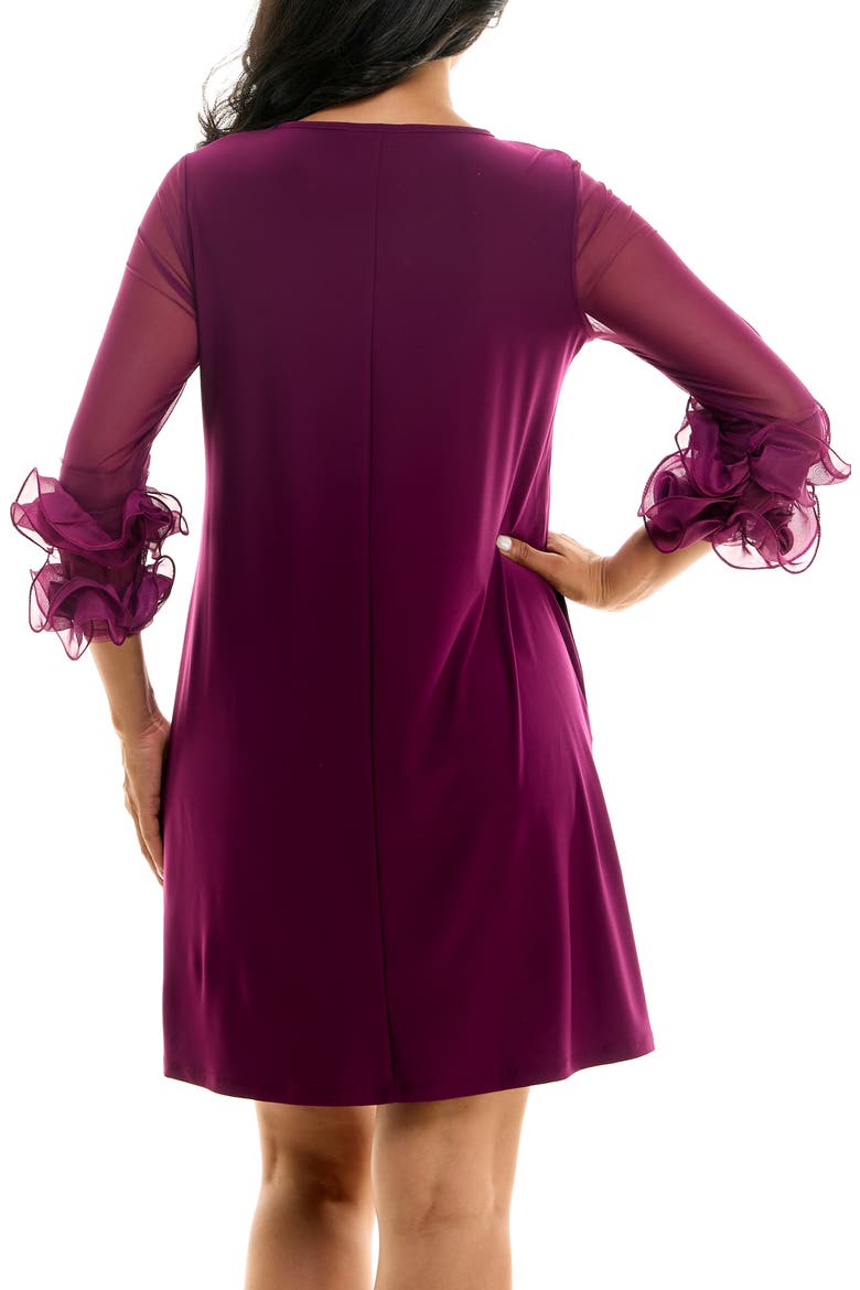 Ruffle Mesh Sleeve Dress, Alternate, color, CRISP BERRY