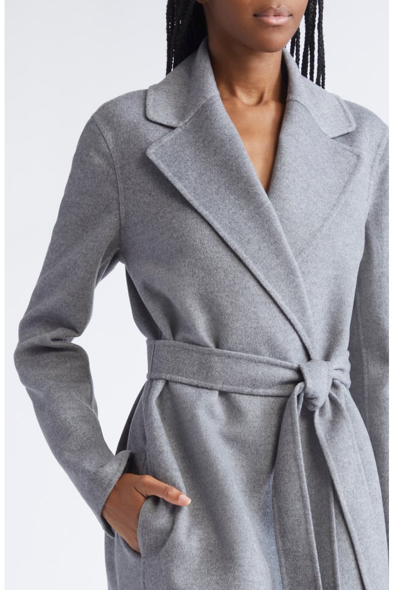 Belted Double Face Wool Wrap Coat, Alternate, color, LIGHT GREY MELANGE