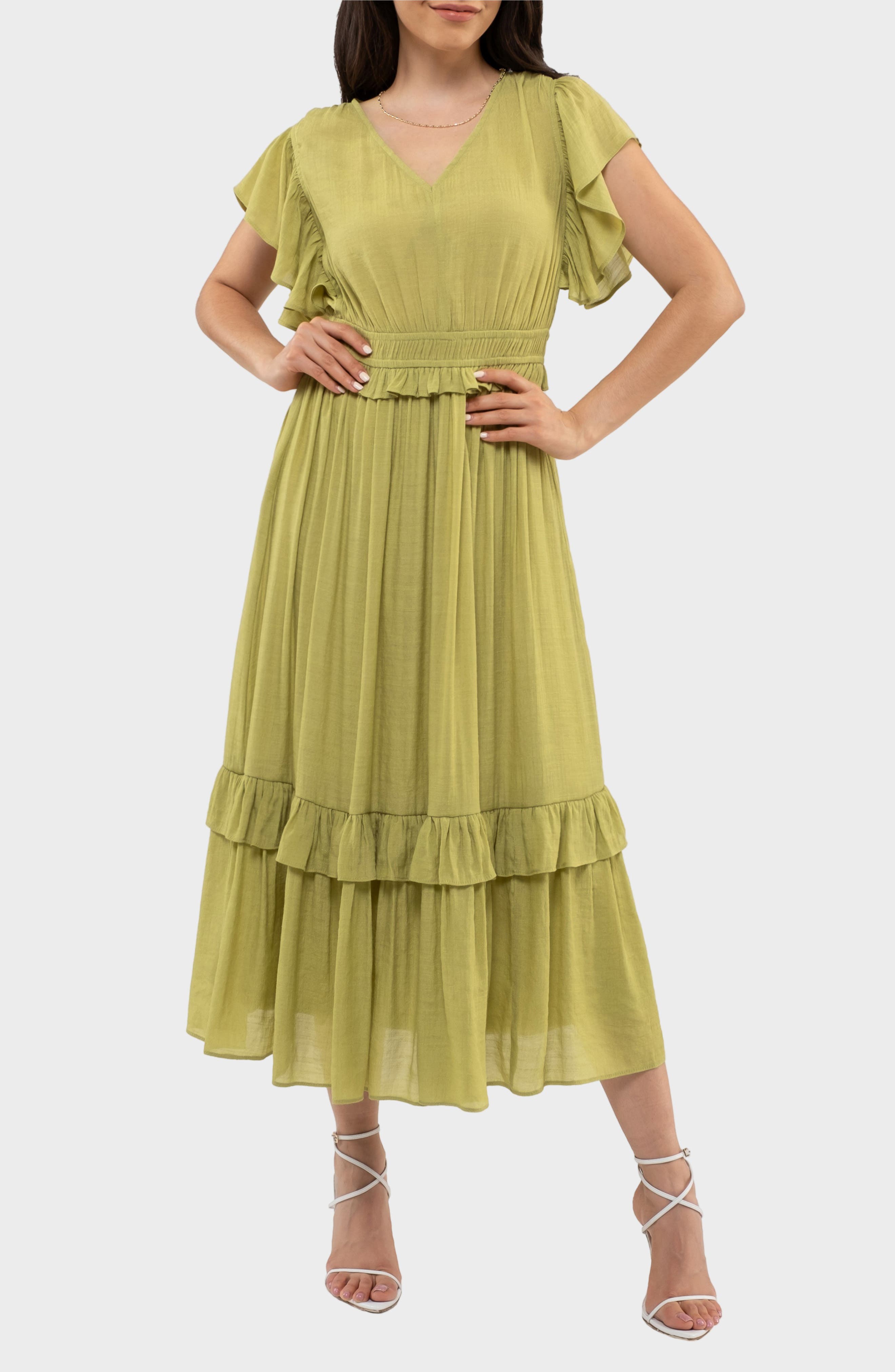 AUGUST SKY Flutter Sleeve Maxi Dress