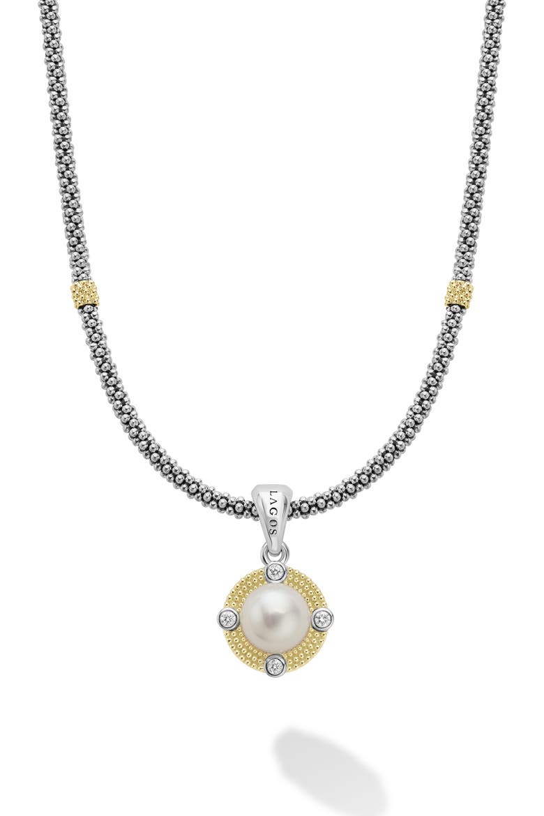 Luna Freshwater Pearl & Diamond Lux Pendant Necklace, Alternate, color, SILVER