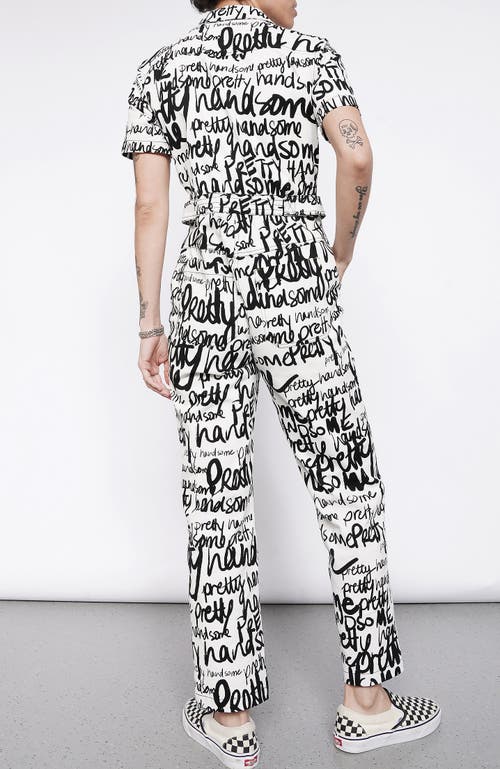 Wildfang Essential High Waisted Coverall In Pretty Handsome Script White