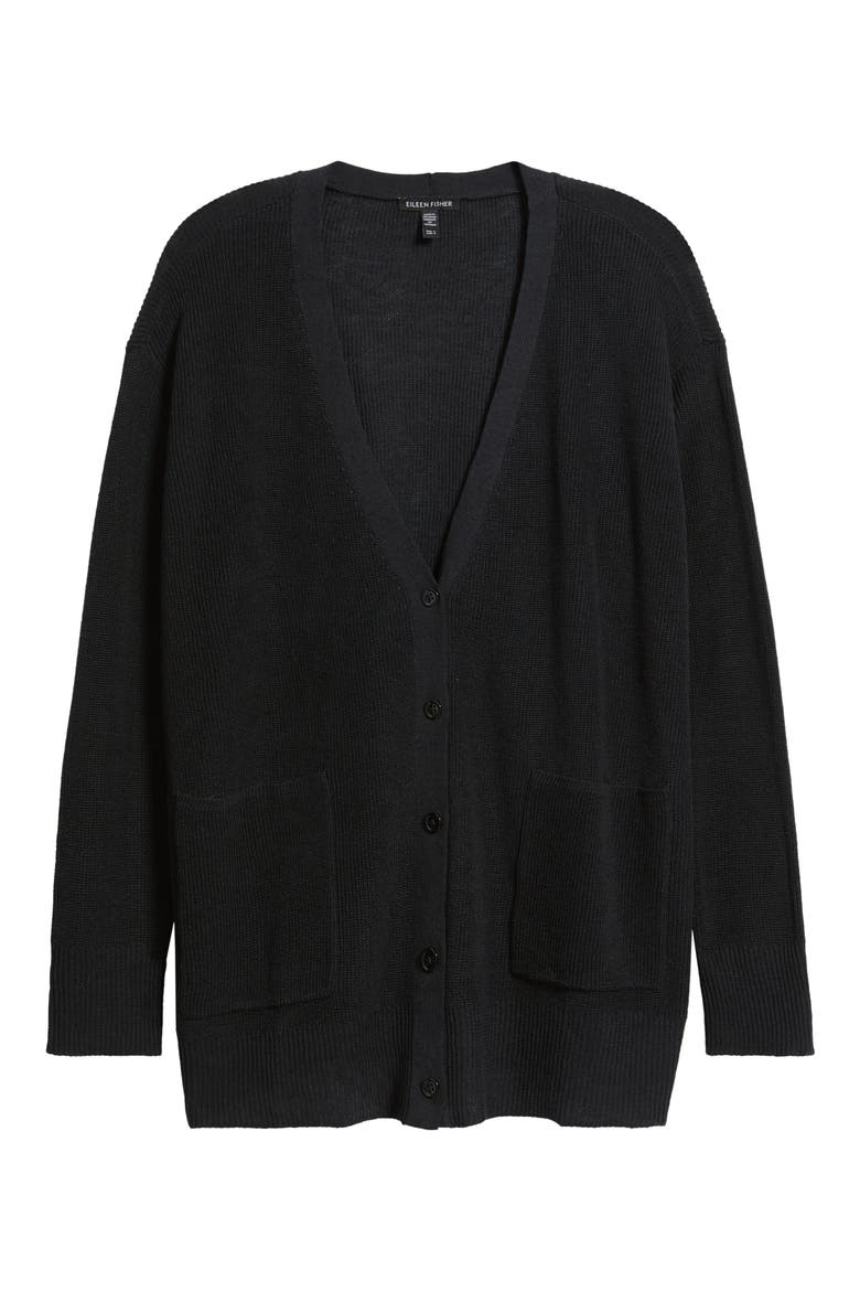 Organic Linen & Organic Cotton Cardigan, Alternate, color, BLACK