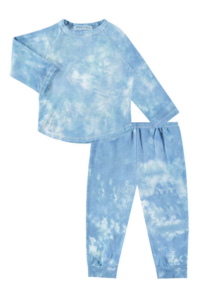 Kids' Tie Dye Long Sleeve Top & Pants French Terry Lounge Set, Main, color, BLUE