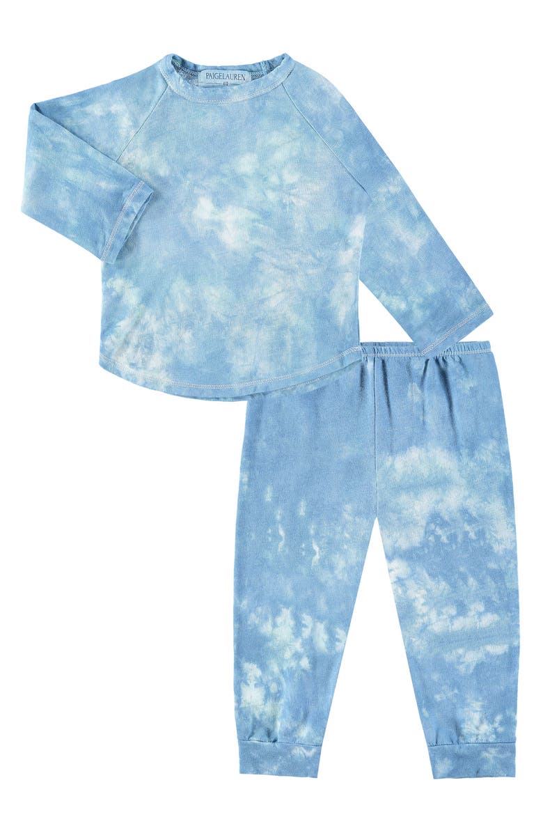 PAIGELAUREN Kids' Tie Dye Long Sleeve Top & Pants French Terry Lounge Set, Main, color, Blue