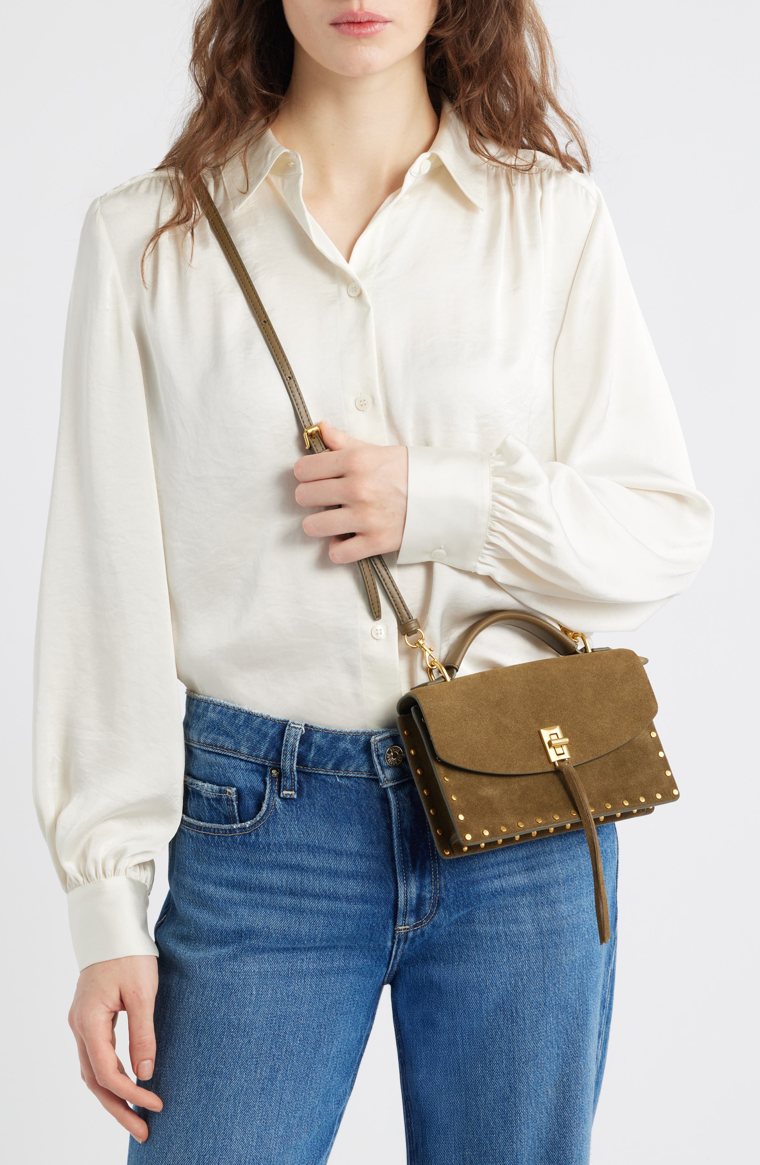 Rebecca Minkoff Darren Suede Crossbody Bag, Alternate, color, Jungle