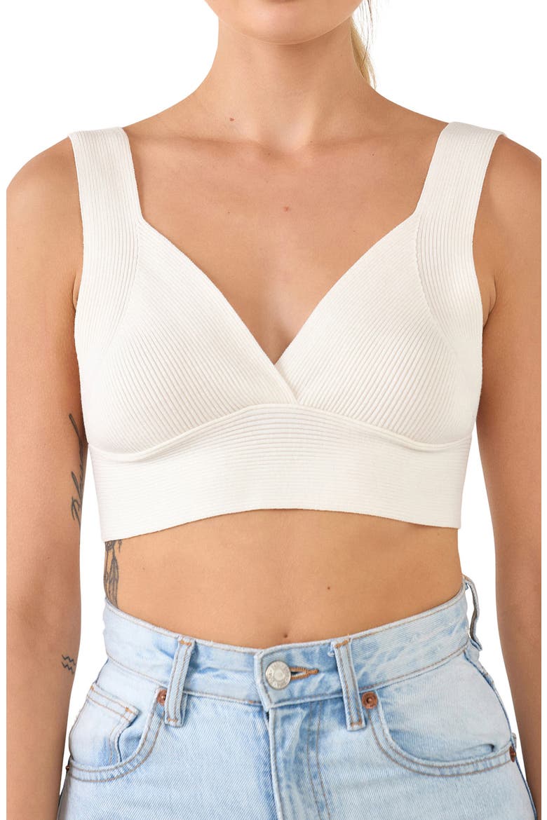 Tie Back Rib Bra Top, Main, color, WHITE