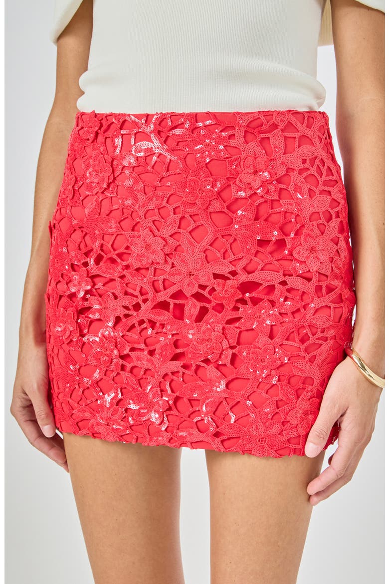Floral Appliqu Sequin Lace Miniskirt, Alternate, color, RED