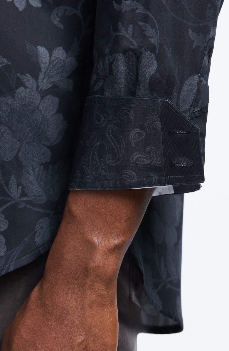 Robert Graham Barnsworth Floral Cotton Button-Up Shirt, Alternate, color, Black