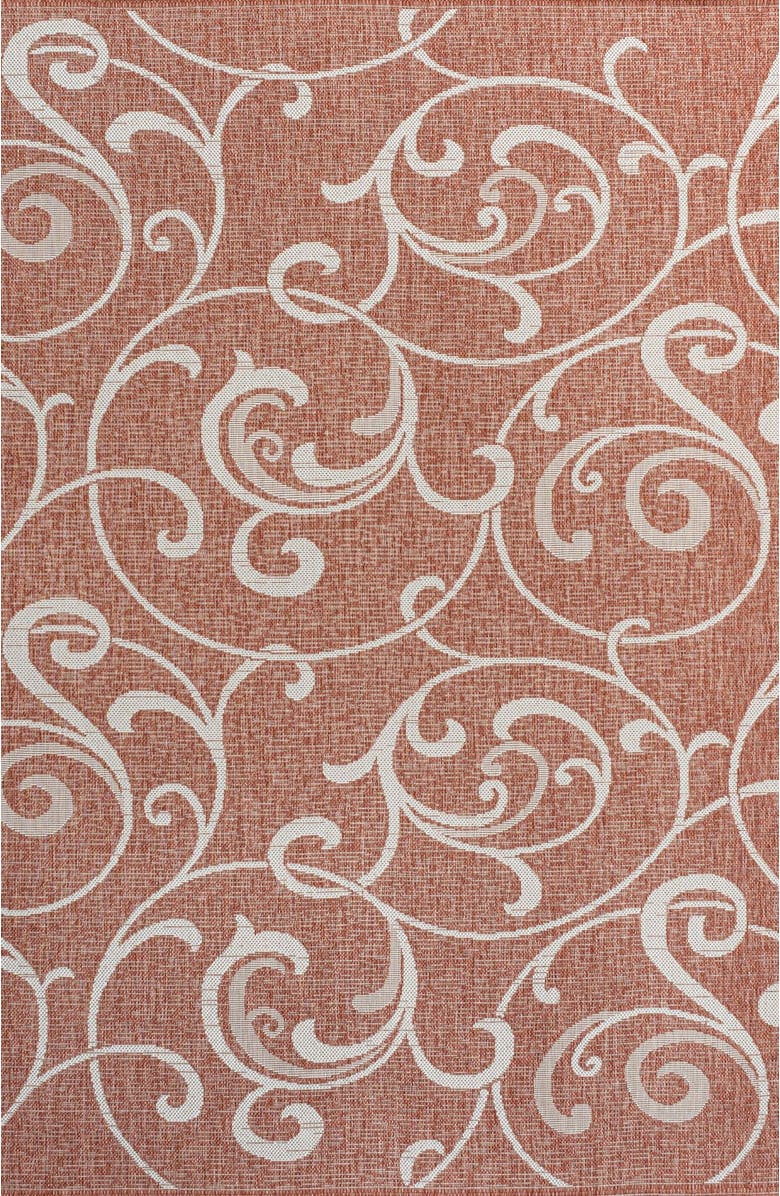 JONATHAN Y Maribel Traditional Classic All-Over Scroll Indoor/Outdoor Area Rug, Main, color, Salmon/Cream