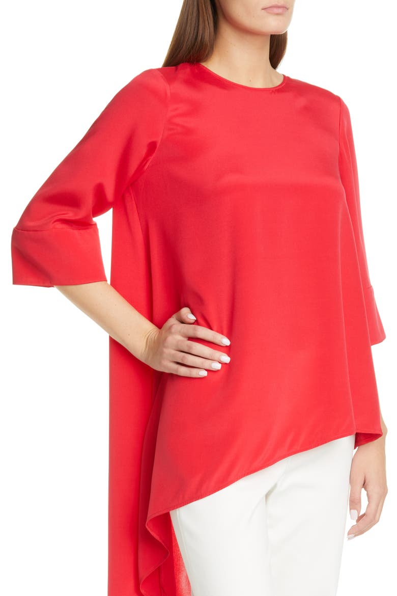 Asymmetrical Silk Crêpe de Chine Top, Alternate, color, POPPY
