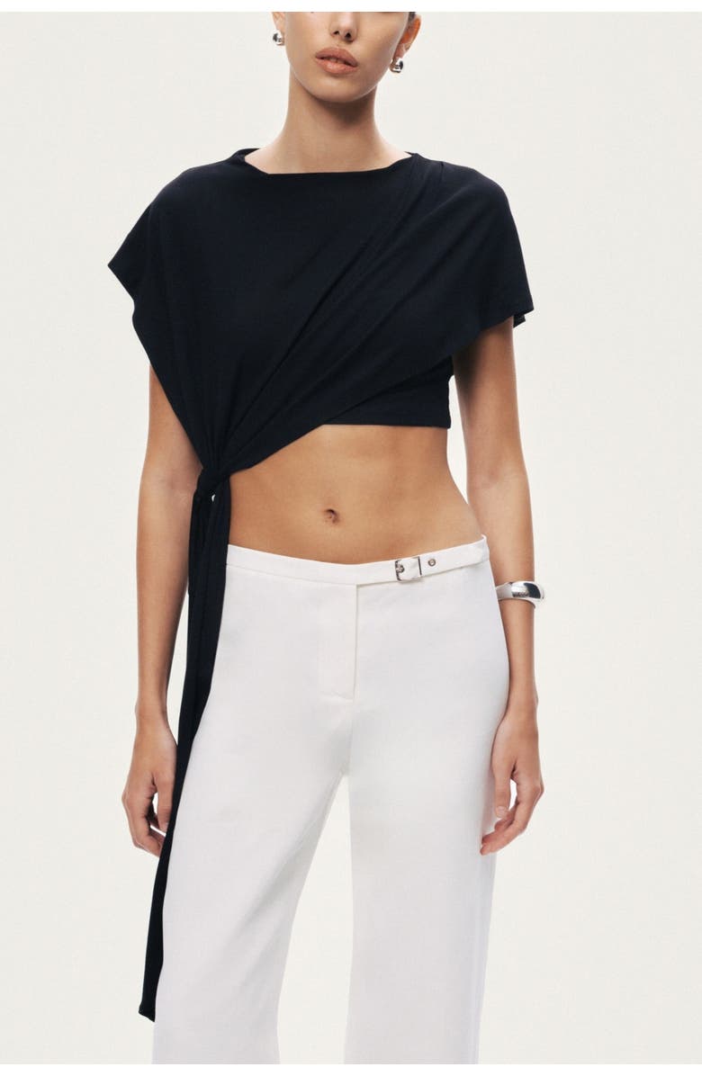 Nocturne Asymmetric Tie-Front Crop Top, Main, color, Black