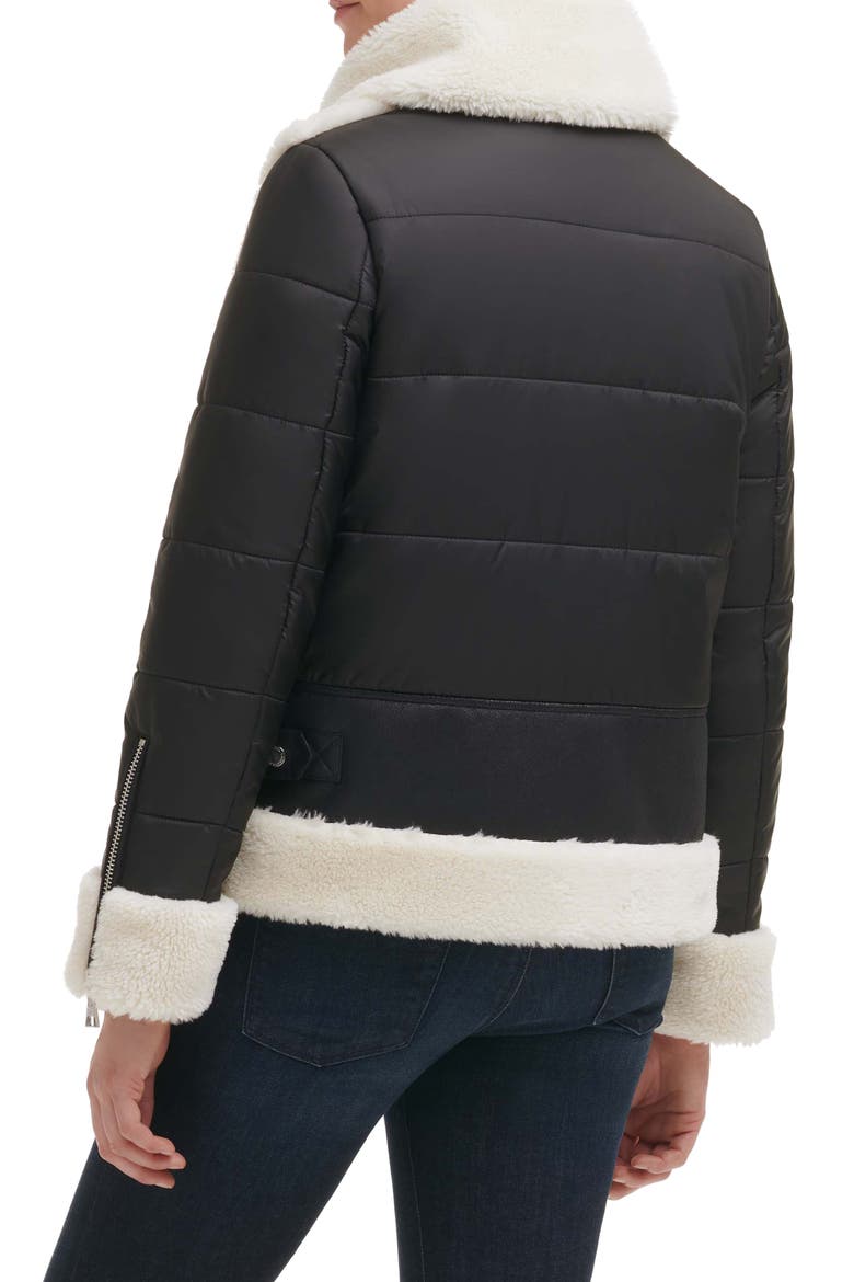 Mixed Media Faux Leather & Faux Shearling Jacket, Alternate, color, BLACK