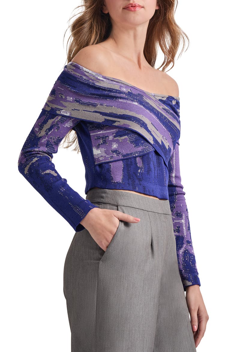 Watercolor Crop Off the Shoulder Top, Alternate, color, STARRY NIGHT BLUE/PLUM ROYALE
