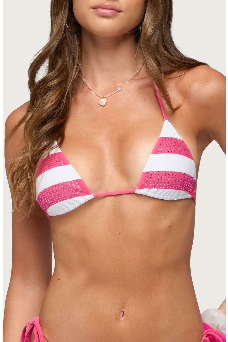 Bellie Stripe Rhinestone Bikini Top, Main, color, WHITE-AND-PINK