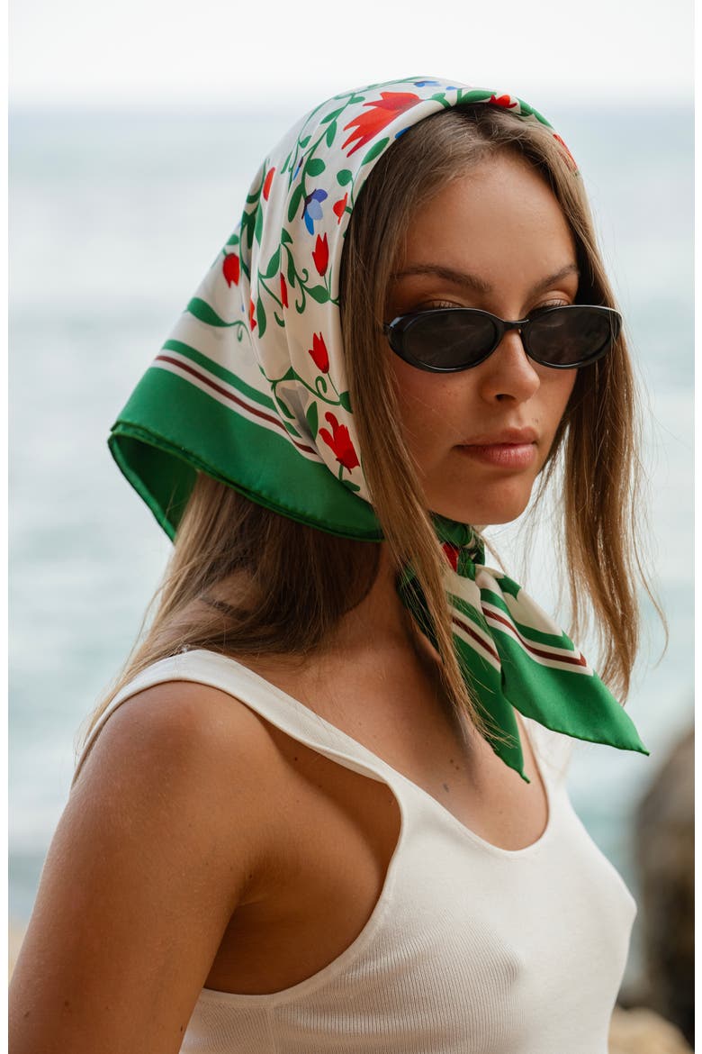 Green Valley Double Sided Silk Scarf, Alternate, color, Green