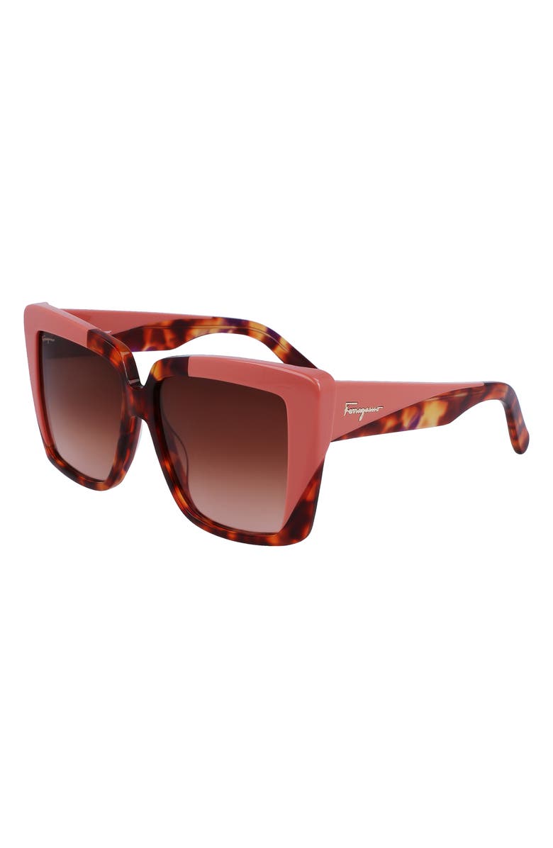 FERRAGAMO 55mm Gradient Rectangular Sunglasses, Alternate, color, Red Tortoise/ Rose