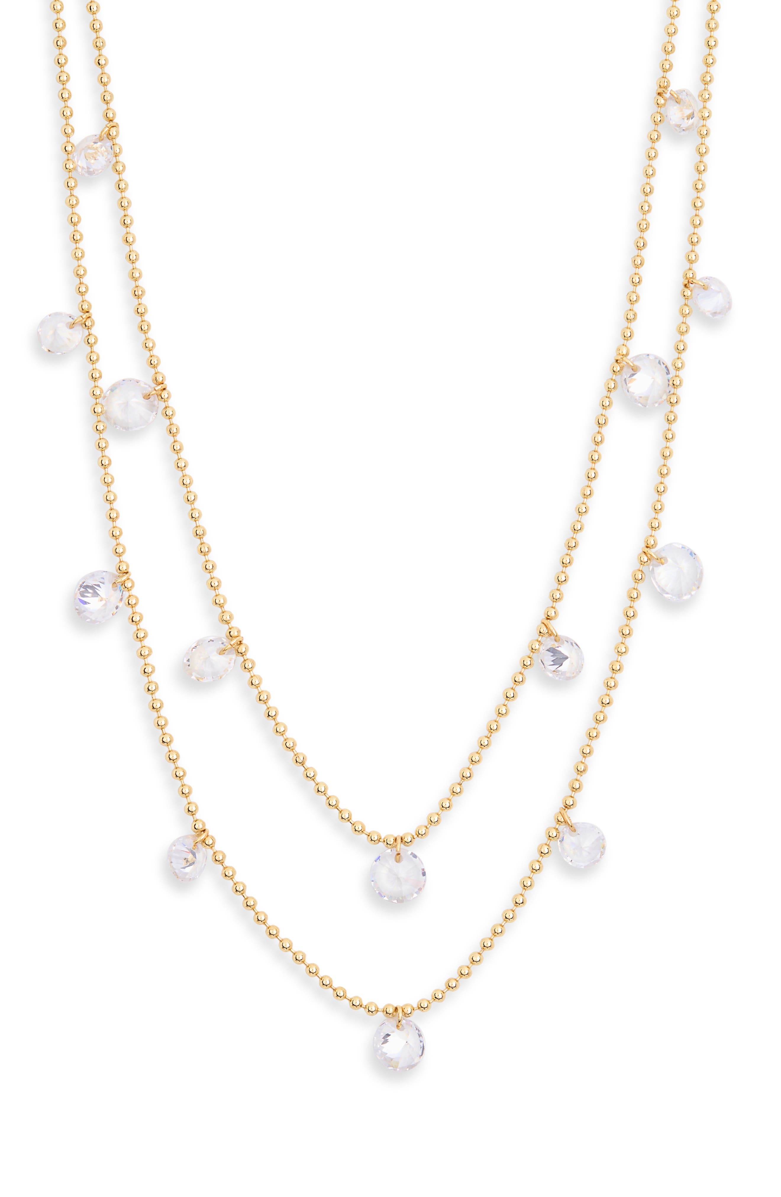 NORDSTROM RACK Set of 2 Floating Cubic Zirconia Ball Chain Necklaces
